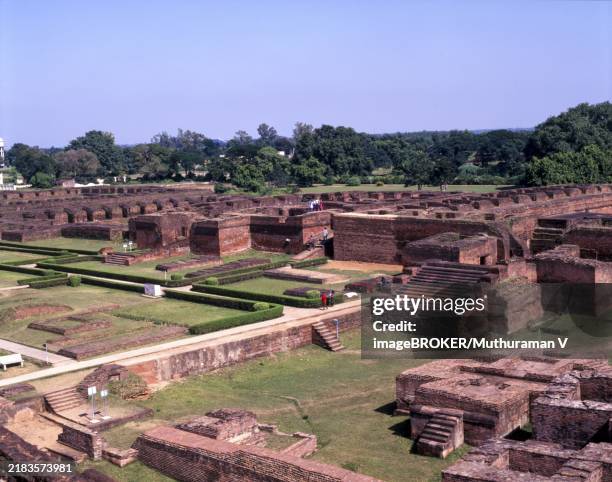 ruins of oldest nalanda university and buddhist monastic of bihar state, india. nalandas traditional history dates to the time of the buddha, 6th–5th centuries bc and mahavira, the founder of the jaina religion - nalanda stock illustrations