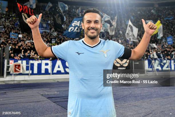 Pedro Rodriguez of SS Lazio celebrates a victory after the UEFA Europa League 2024/25 League Phase MD4 match between S.S. Lazio and FC Porto at...