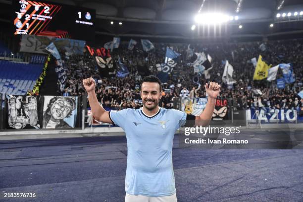 Pedro of SS Lazio celebrates after the UEFA Europa League 2024/25 League Phase MD4 match between S.S. Lazio and FC Porto at Stadio Olimpico on...