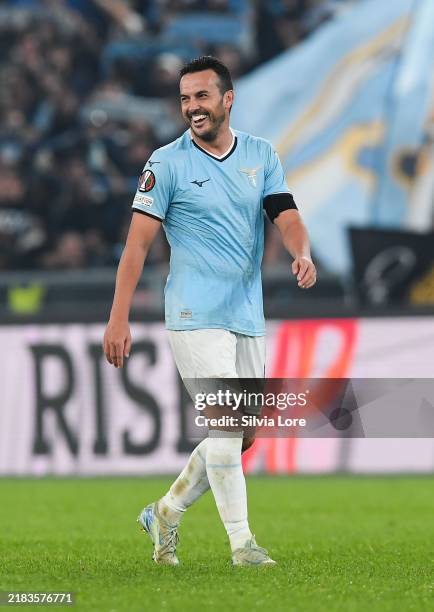 Pedro Rodriguez of SS Lazio celebrates the victory at the end of the UEFA Europa League 2024/25 League Phase MD4 match between S.S. Lazio and FC...