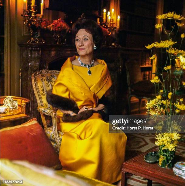The Duchess of Windsor, Wallis Simpson, seated in her Paris home, that she shares with her husband, H.R.H. Edward, the Duke of Windsor. In the Paris...