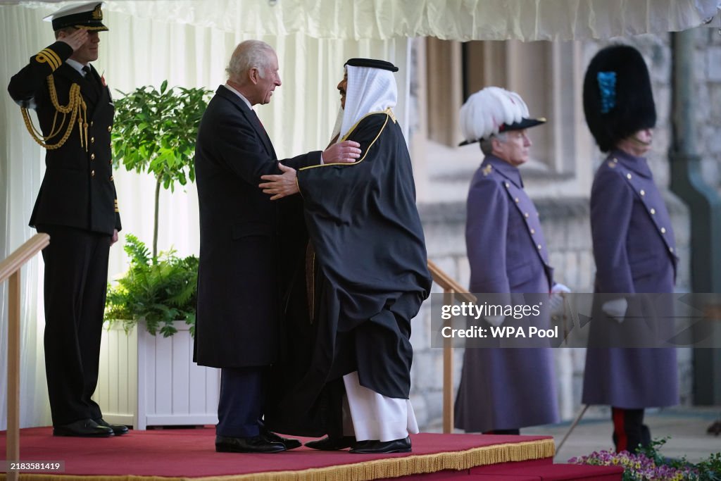 King Charles III Hosts The King of Bahrain At Windsor Castle