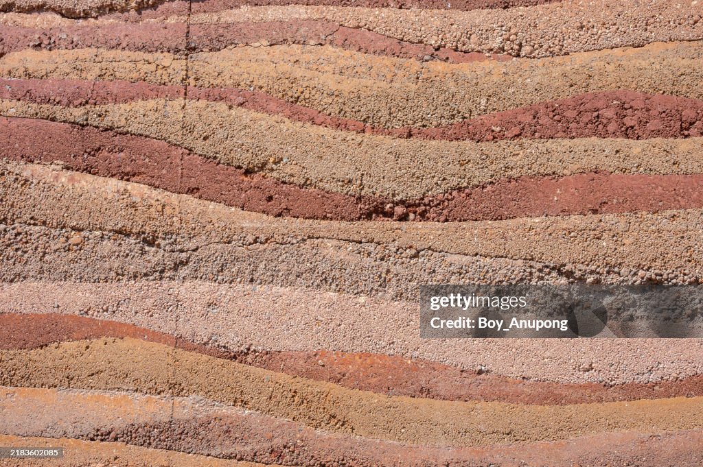 Full frame shot of an earthen wall layer and texture of clay house structure.