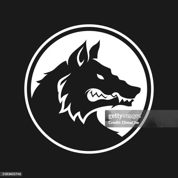 wolf, werewolf, dog head silhouette - round cut out vector wolf or dog icon, logo, sticker, badge, tattoo - jackal stock illustrations