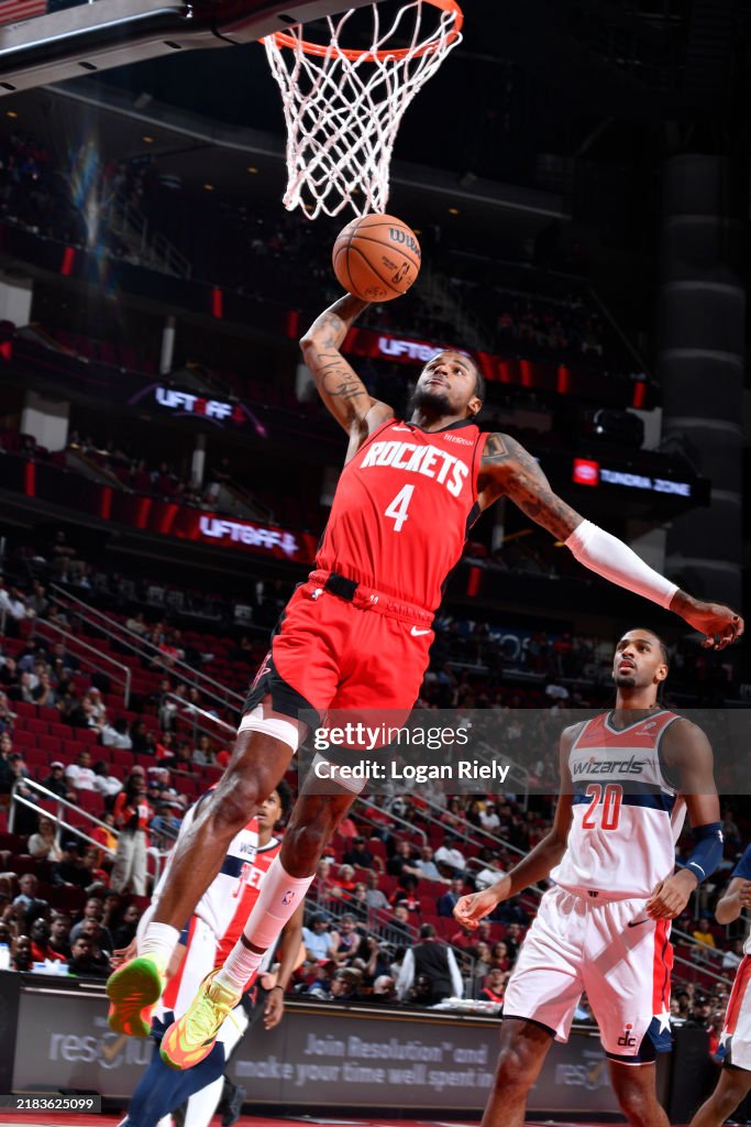 Wizards Rockets Jalen Green of the Houston Rockets dunks the ball during the game ...