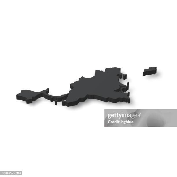 saint-martin - 3d black map on white background - st maarten stock illustrations