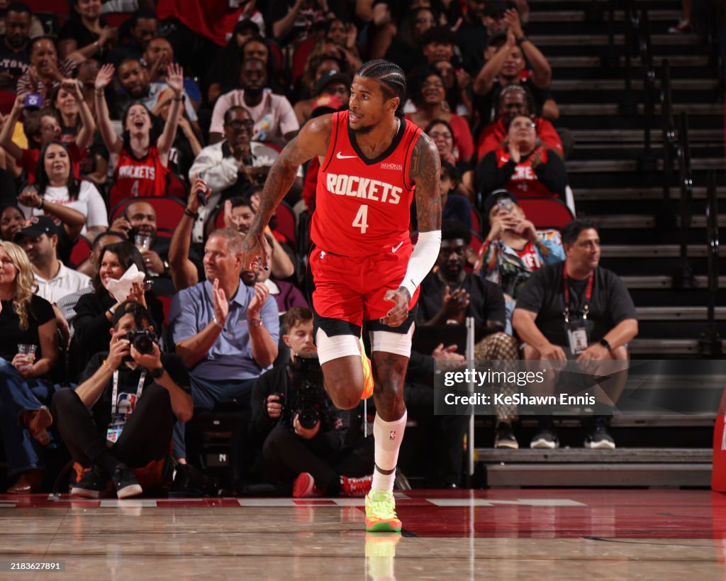 Wizards Rockets Jalen Green of the Houston Rockets celebrates during the game against ...