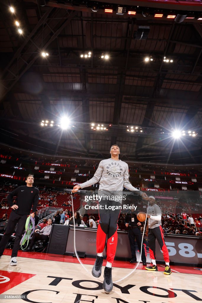 Wizards Rockets Jabari Smith Jr. #10 of the Houston Rockets warms up before the game ...