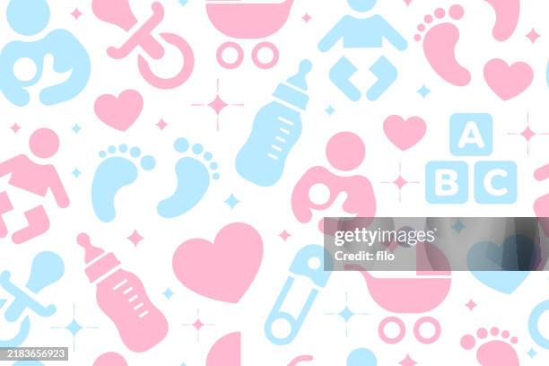 seamless baby symbols and child icons tileable repeating background pattern - good first impression stock illustrations