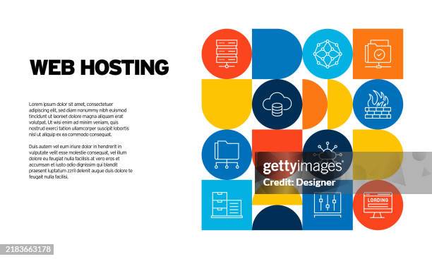 web hosting related vector illustration. database, internet, technology, computer, network, server - web address stock illustrations