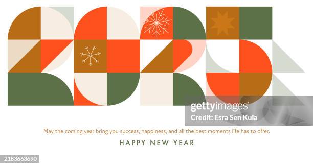 an abstract vector illustration for the 2025 new year greetings celebration that can be shared on social media. this design follows the bauhaus style and consists of geometric shapes forming the numbers. - neo classical stock illustrations
