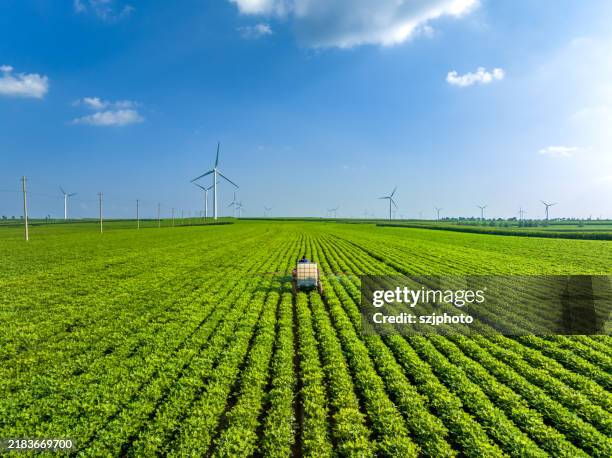 wind farms and agricultural production - agriculture photos et images de collection