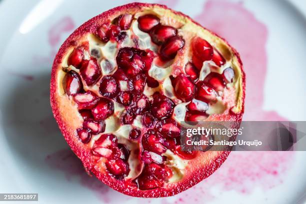 cross section of pomegranate - granaatappel stockfoto's en -beelden