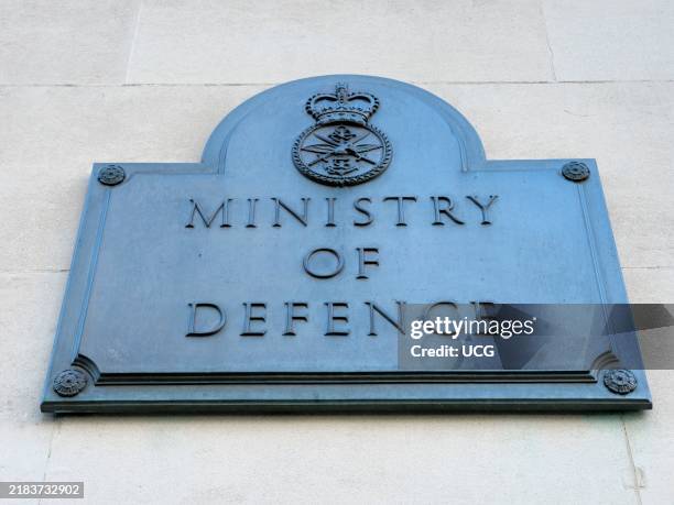 London, UK, Sign outside The Ministry of Defense MOD building on Whitehall.