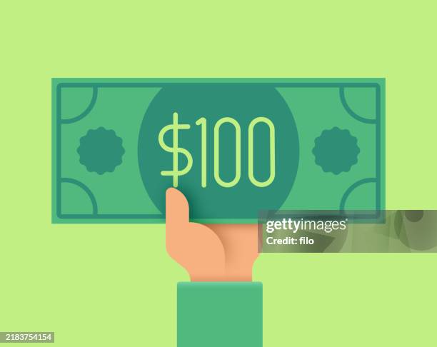 stockillustraties, clipart, cartoons en iconen met paying cash hand - honderd dollar