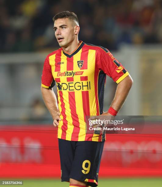 Nikola Krstovic of Lecce during the Serie A match between Lecce and Empoli at Stadio Via del Mare on November 08, 2024 in Lecce, Italy.
