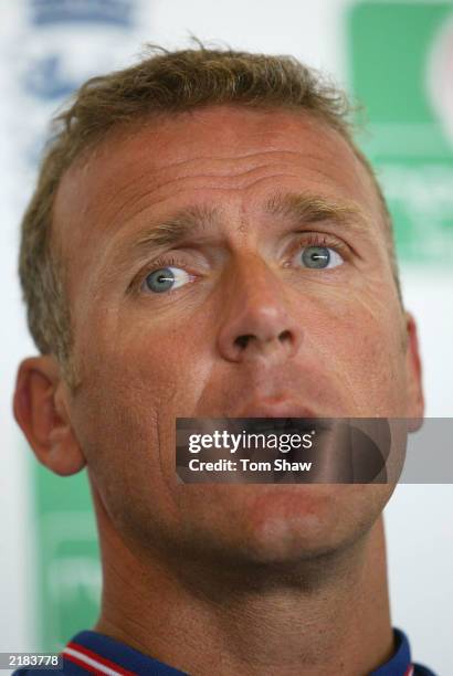 Alec Stewart of England announces his retirement from international cricket during a press conference at Edgebaston Cricket Ground on July 22, 2003...