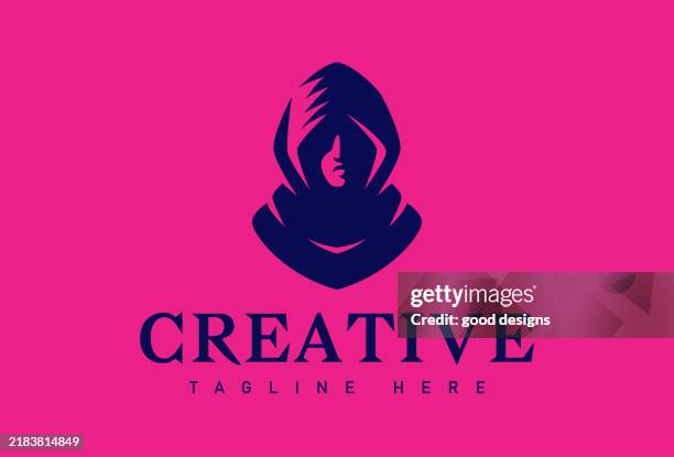 mysterious hooded man logo design - computer game character stock illustrations