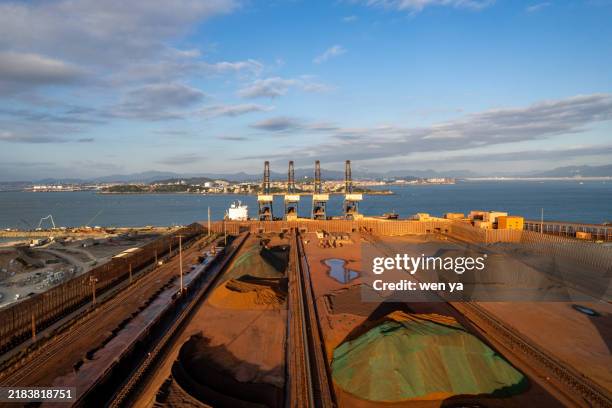 aerial view of the metal mineral port - iron ore stock pictures, royalty-free photos & images