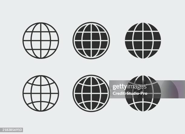 ilustraciones, imágenes clip art, dibujos animados e iconos de stock de plantilla de símbolo de icono de arte de línea de globo terráqueo - logo-internet