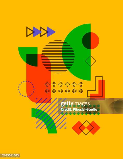 colorful abstract risograph style geometric shapes design elements. - cmyk pattern stock illustrations