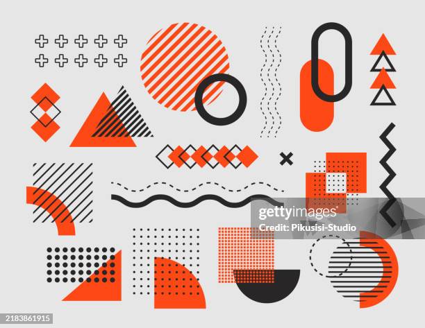 set of geometric shapes, trendy graphic style elements design. - abstract shapes stock illustrations