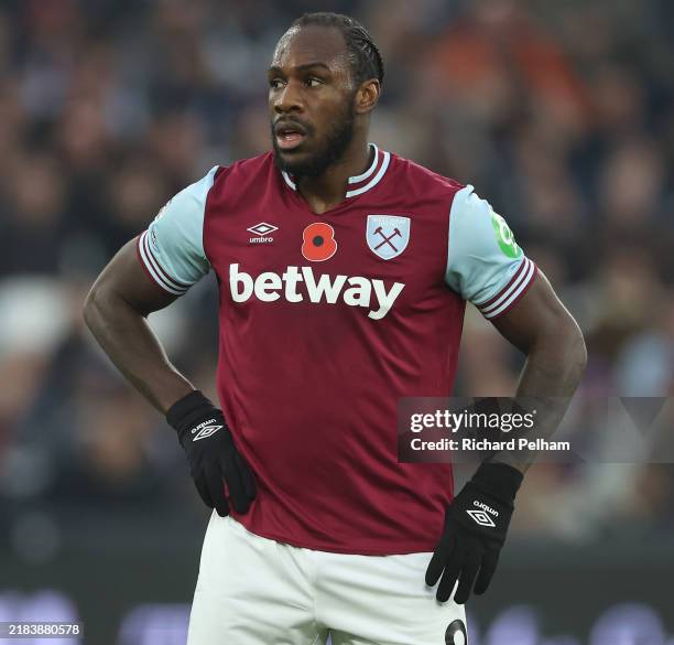 Michail Antonio of West Ham United during the Premier League match between West Ham United FC and Everton FC at London Stadium on November 09, 2024...