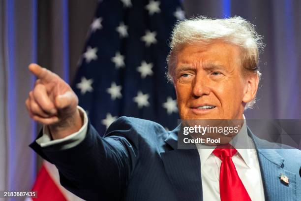 President-elect Donald Trump speaks at a House Republicans Conference meeting at the Hyatt Regency on Capitol Hill on November 13, 2024 in...