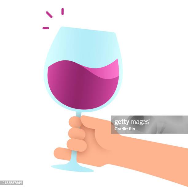 wine tasting or toast raised glass - friends drinking wine stock illustrations