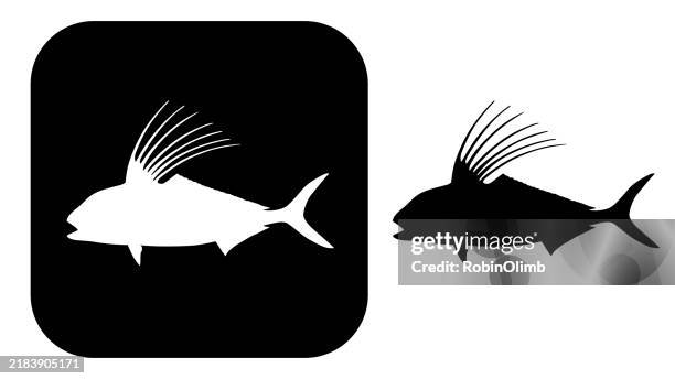 black and white roster fish icons - roosterfish stock illustrations