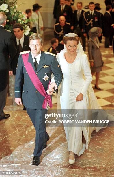 Belgian Prince Philippe and his wife Princess Mathilde arriving for a reception at the Royal Castle of Laeken in Brussels on Saturday evening, 04...