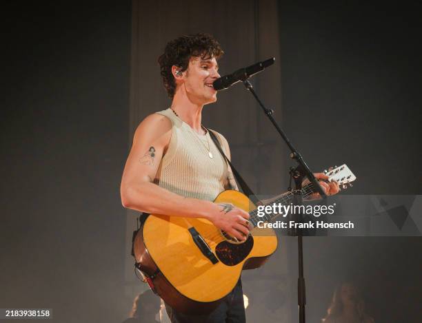Canadian singer Shawn Mendes performs live on stage during a concert at the Tempodrom on November 13, 2024 in Berlin, Germany.