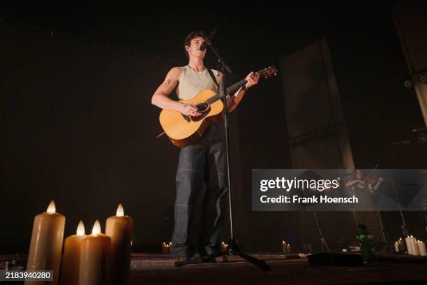 Canadian singer Shawn Mendes performs live on stage during a concert at the Tempodrom on November 13, 2024 in Berlin, Germany.