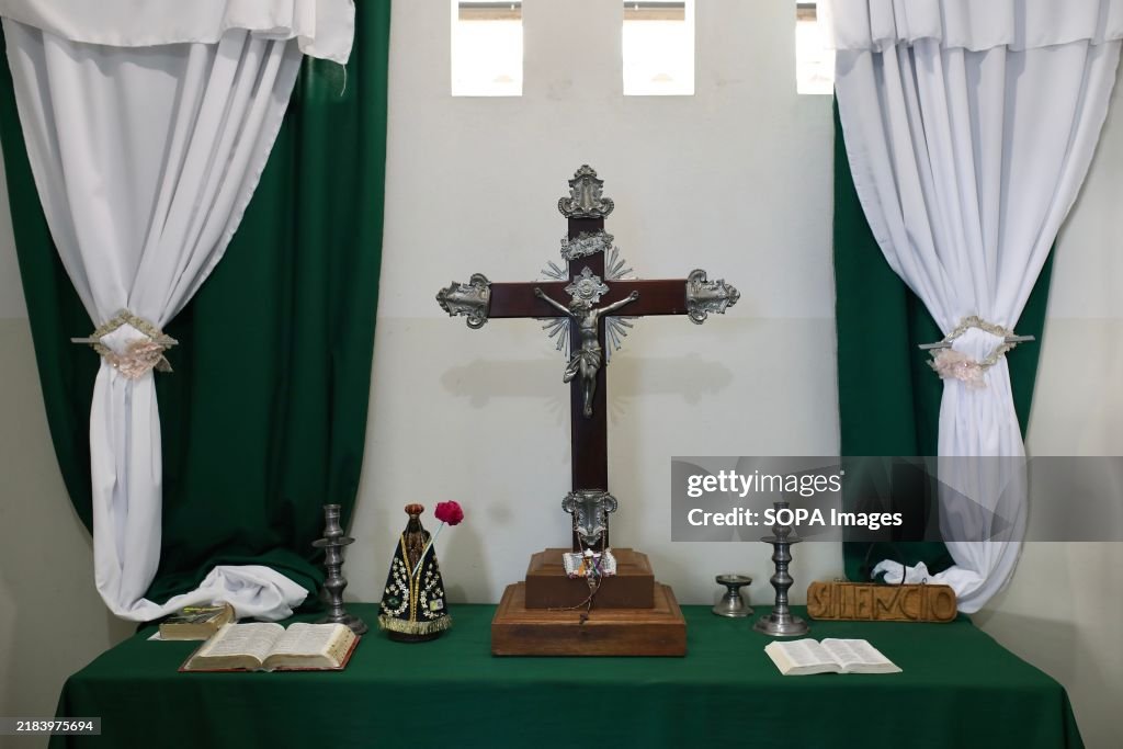 A small cell dedicated for prayers is seen. The inmates can...