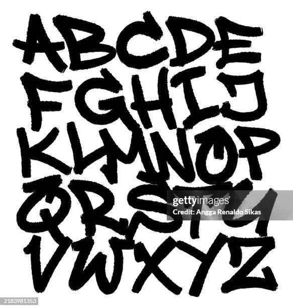 stockillustraties, clipart, cartoons en iconen met graffiti alphabet black and white hand drawn font - lettertype