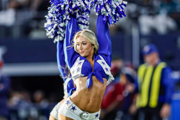 The Dallas Cowboys Cheerleaders perform during the game between the Dallas Cowboys and the Philadelphia Eagles on November 10, 2024 at AT&T Stadium...