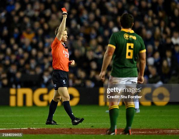 Christophe Ridleyrugby Referee Christophe Ridley shows a red card to Scott Cummings of... News ...