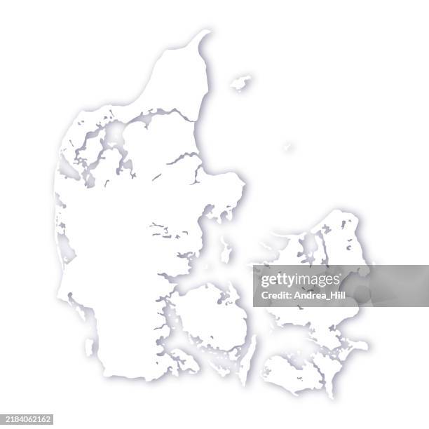 denmark with rivers and lakes with a soft drop shadow vector map - denmark stock illustrations
