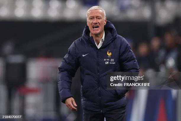 France's head coach Didier Deschamps reacts during the UEFA Nations League League A, Group A2 football match between France and Israel at The Stade...