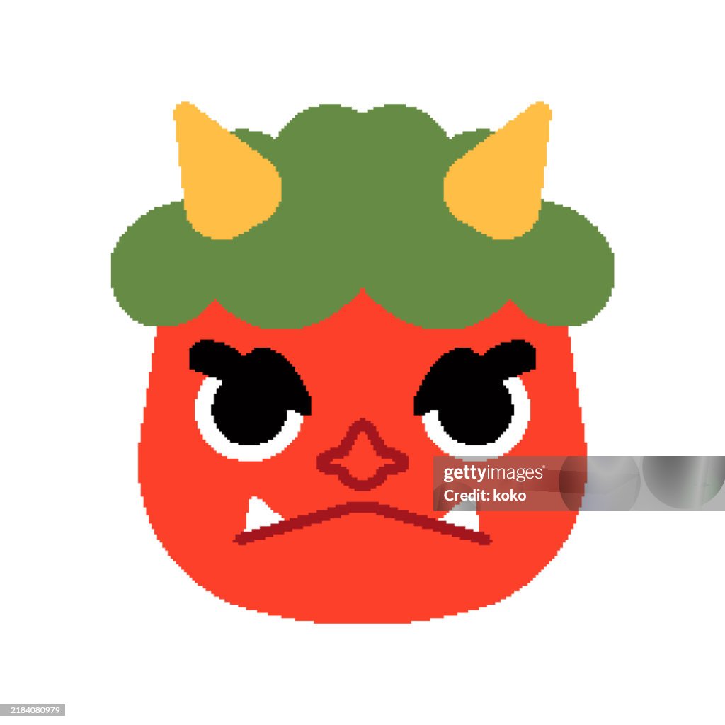Pixel Art. Traditional Japanese Culture, Setsubun. Red ogre.