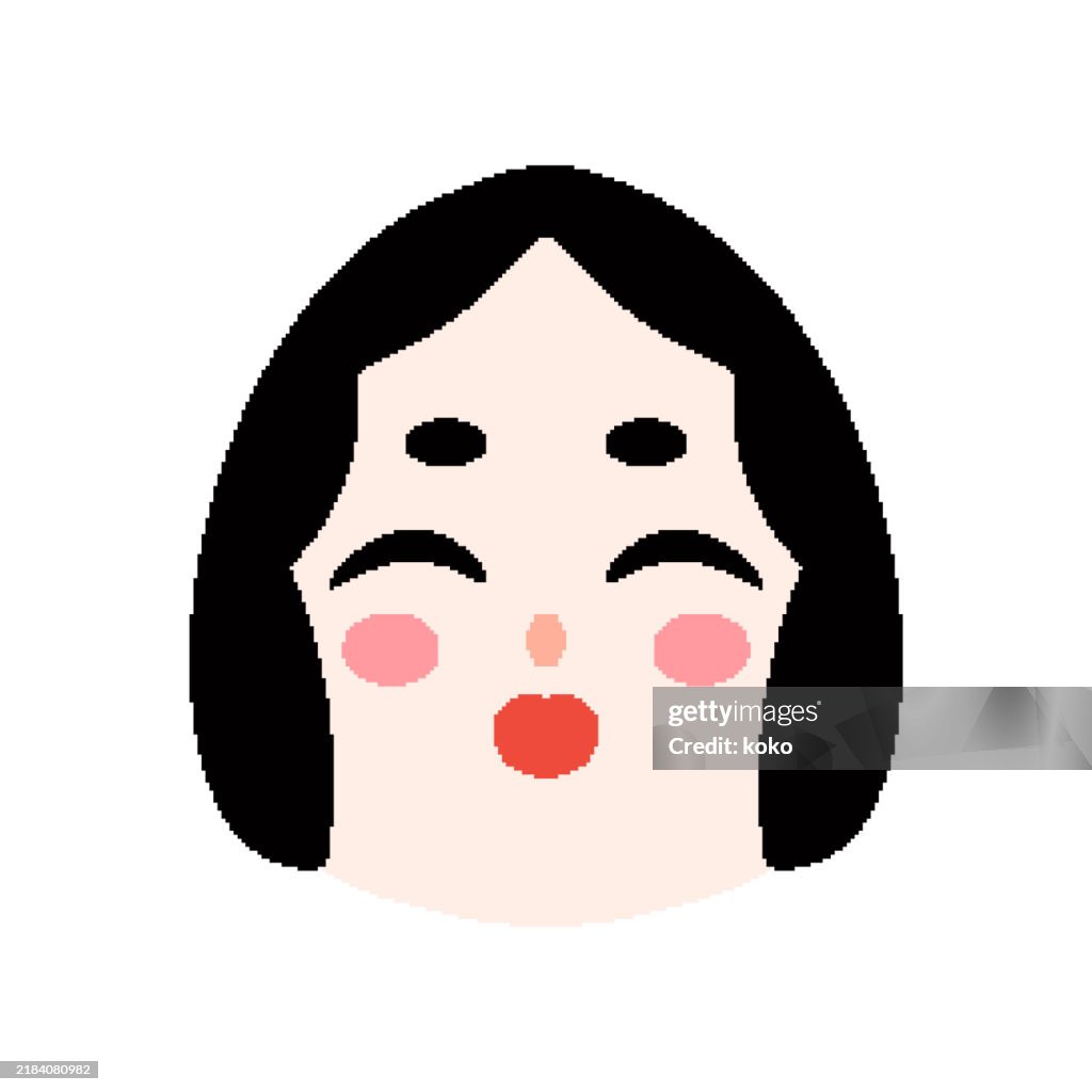 Pixel Art. Traditional Japanese Culture, Setsubun. Okame, Woman Face.