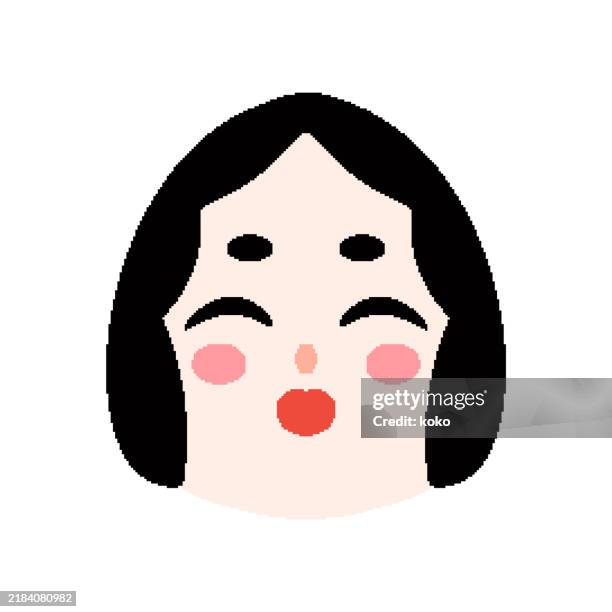 pixel art. traditional japanese culture, setsubun. okame, woman face. - setsubun stock illustrations