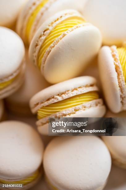 lemon macarons - french food stock pictures, royalty-free photos & images