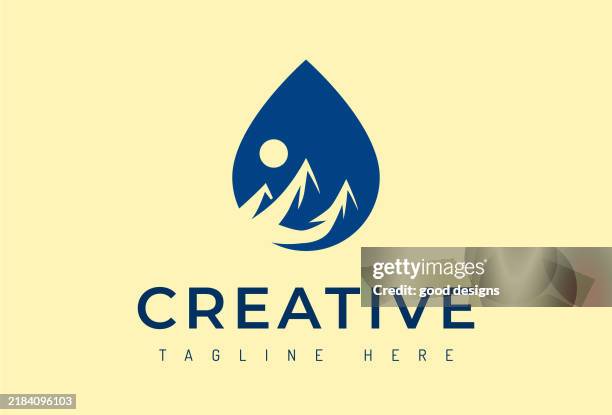 mountain water droplet logo design - summit logo stock illustrations
