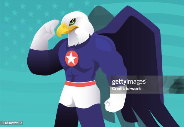 superhero bald eagle saluting - falcon wings stock illustrations