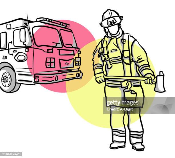 firstresponderfiredepartmentsketch - fire station stock illustrations