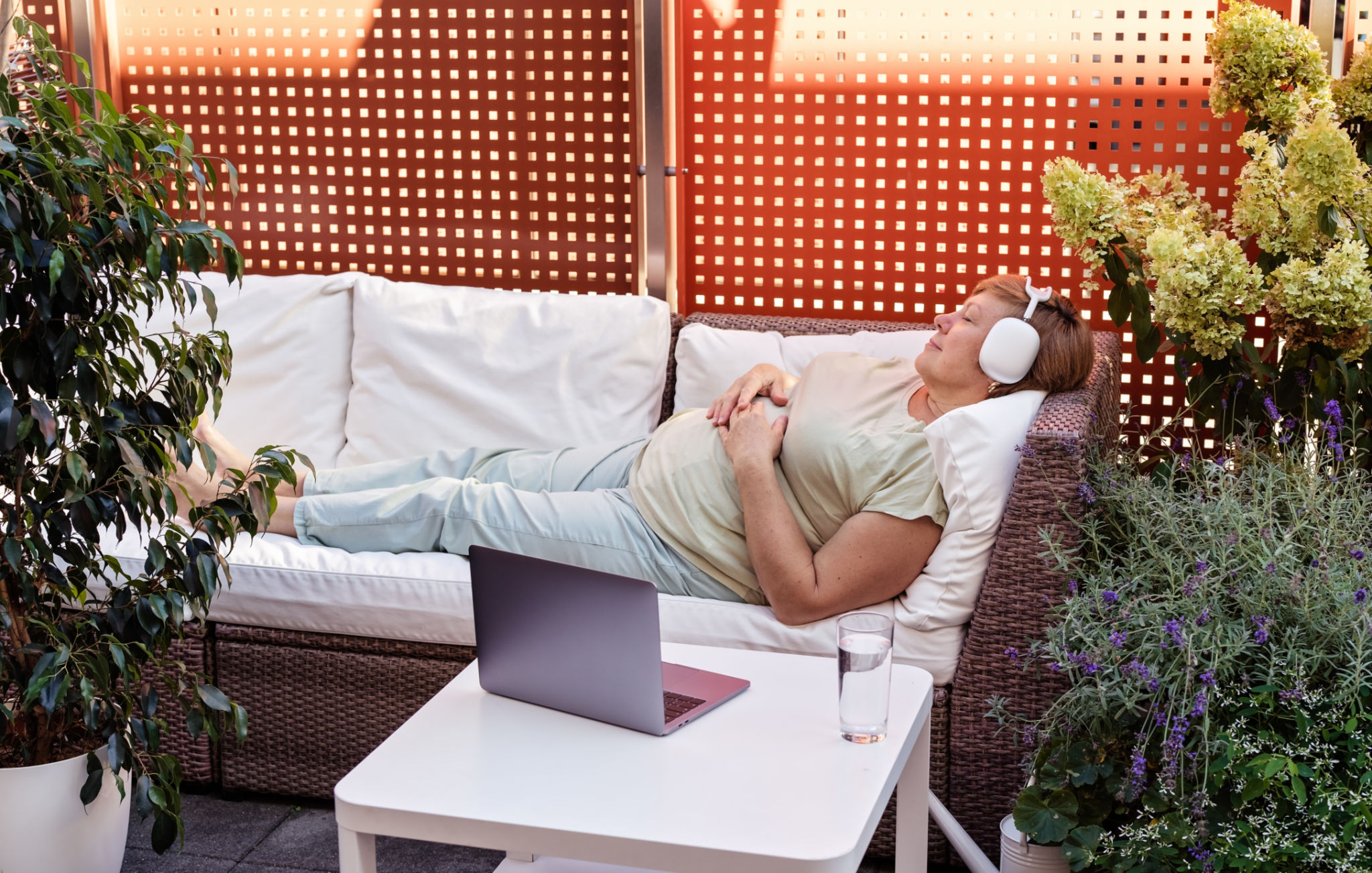 Adult Senior Plus Size Woman Having Online Hypnotherapy Session With Psychotherapist At Home. Adult Senior Plus Size Woman Having Online Hypnotherapy Session With Psychotherapist At Home.