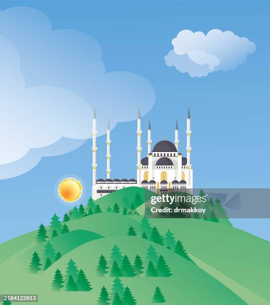 çamlıca republic mosque - islamic architecture stock illustrations