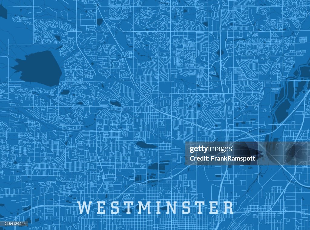 Westminster CO City Vector Road Map Blue Horizontal