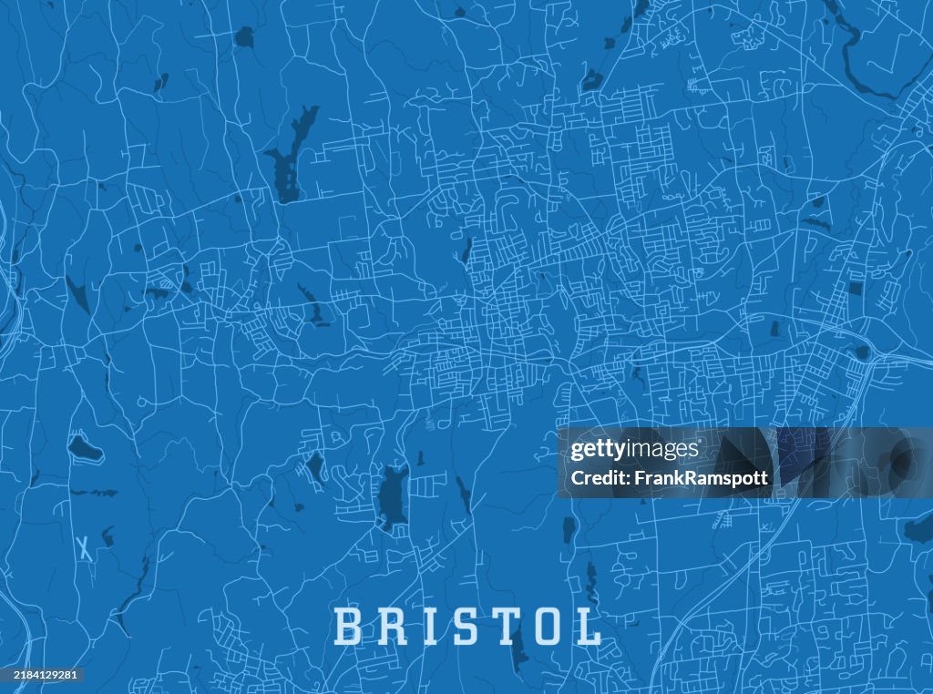 Bristol CT City Vector Road Map Blue Horizontal